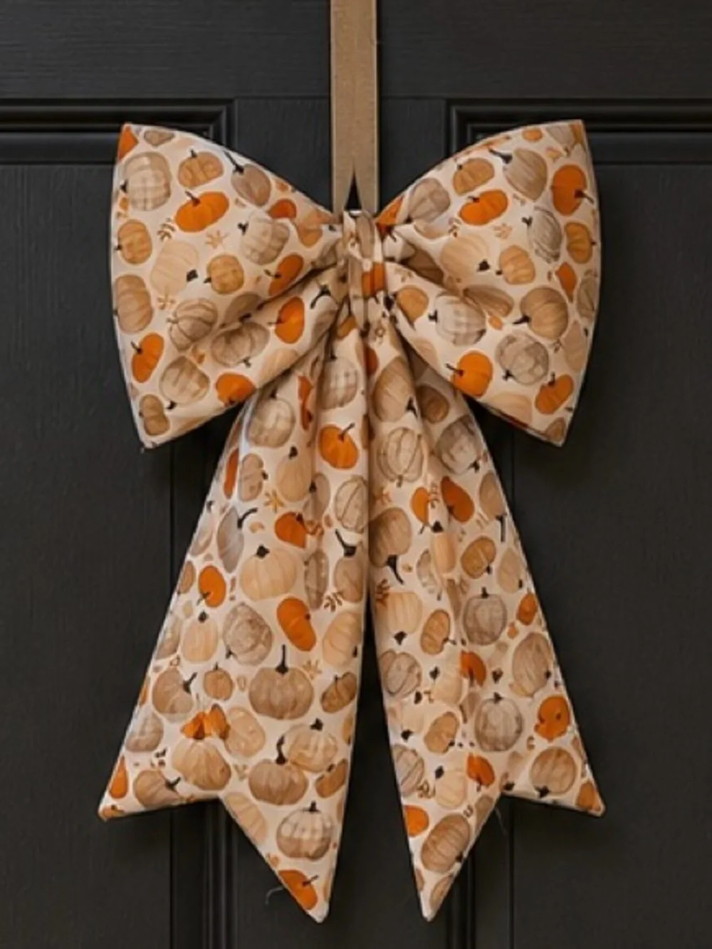 Seasonal Pumpkin Print Bow Door Hanger - Beige & Orange